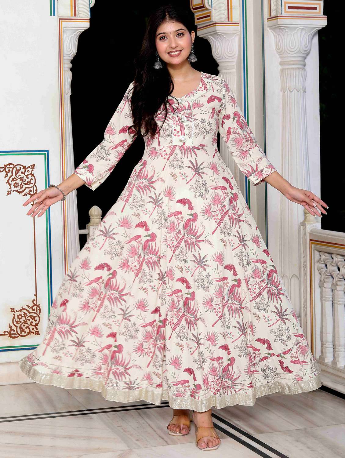 women printed three quarter sleeve anarkali kurta - 22285522 -  Standard Image - 2