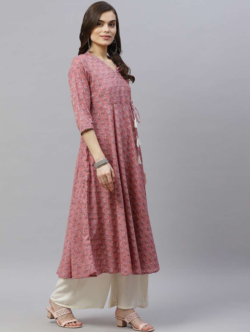women printed three quarter sleeve anarkali kurta - 22285523 -  Standard Image - 2