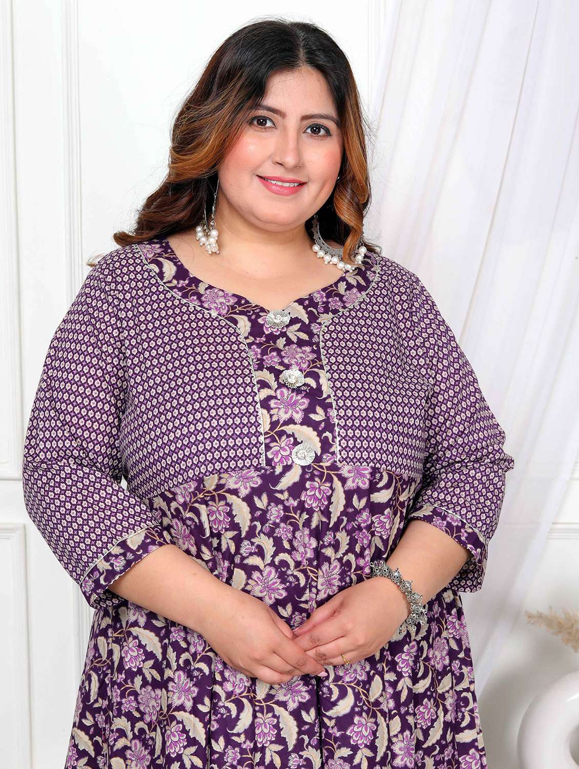 women printed three quarter sleeve anarkali kurta - 22285524 -  Standard Image - 2