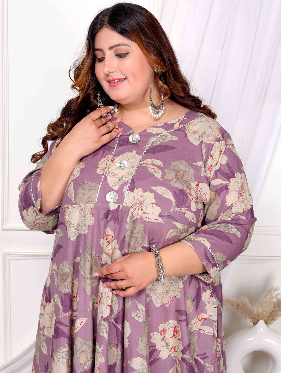 women printed three quarter sleeve anarkali kurta - 22285525 -  Standard Image - 2