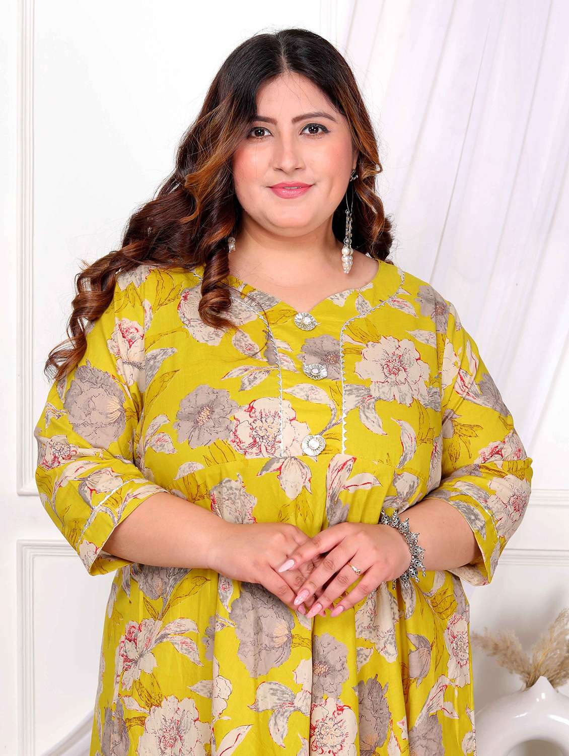 women printed three quarter sleeve anarkali kurta - 22285526 -  Standard Image - 2