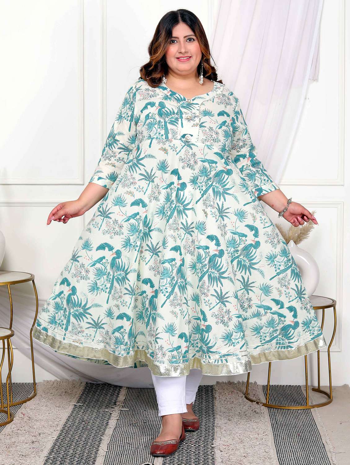 women printed three quarter sleeve anarkali kurta