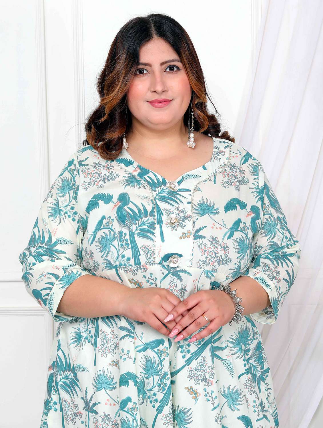 women printed three quarter sleeve anarkali kurta - 22285527 -  Standard Image - 2