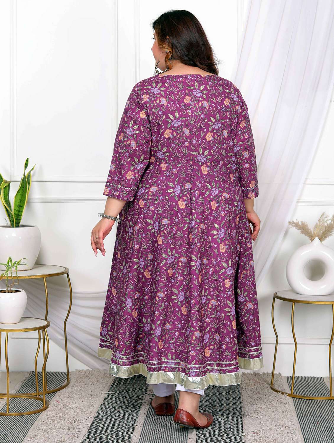 women printed three quarter sleeve anarkali kurta - 22285528 -  Standard Image - 2