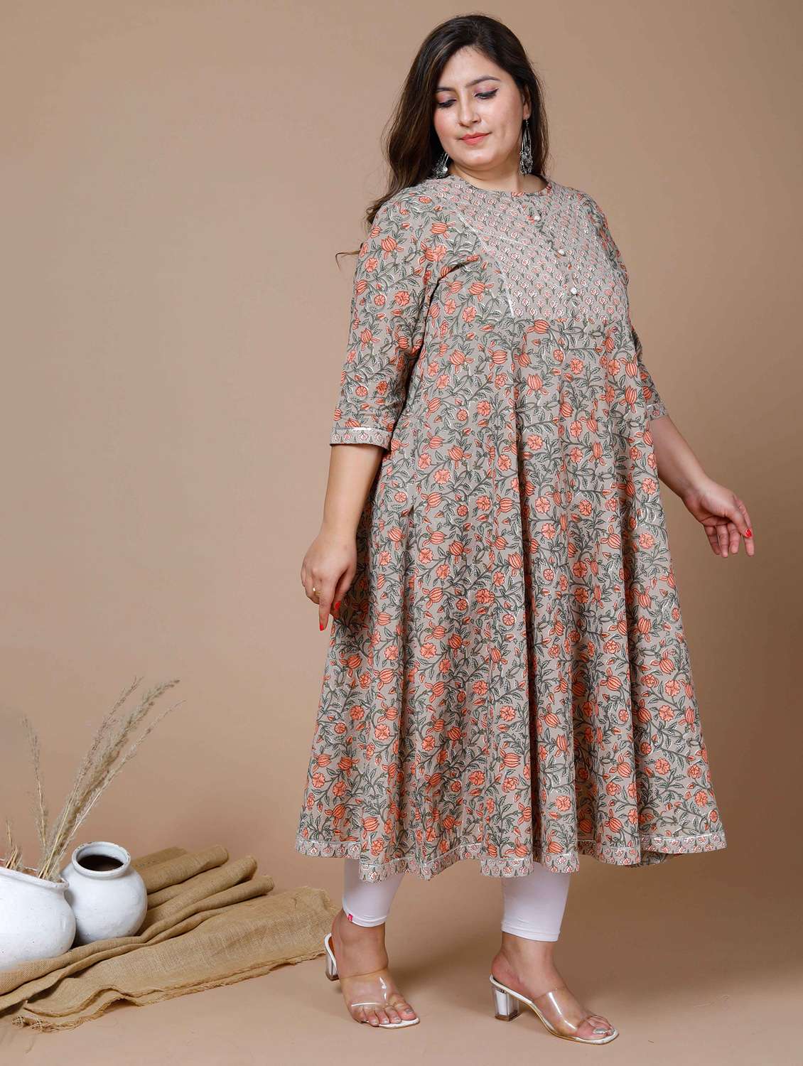 women printed three quarter sleeve anarkali kurta - 22285529 -  Standard Image - 2