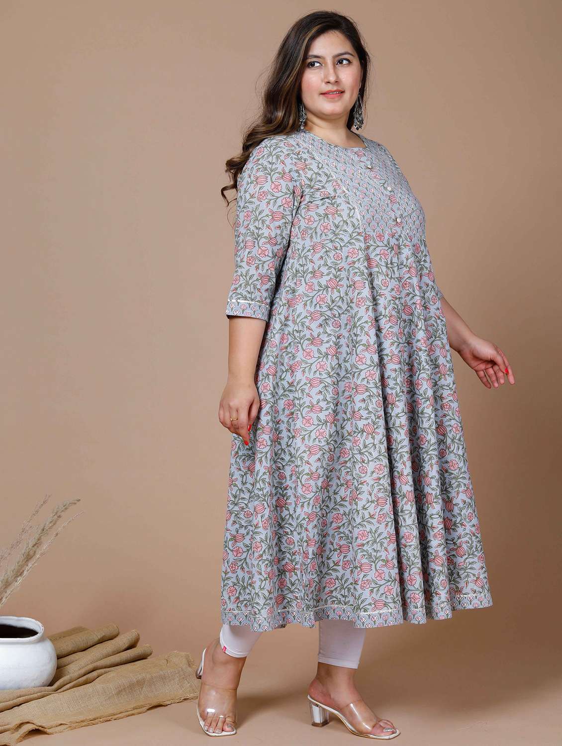 women printed three quarter sleeve anarkali kurta - 22285530 -  Standard Image - 2