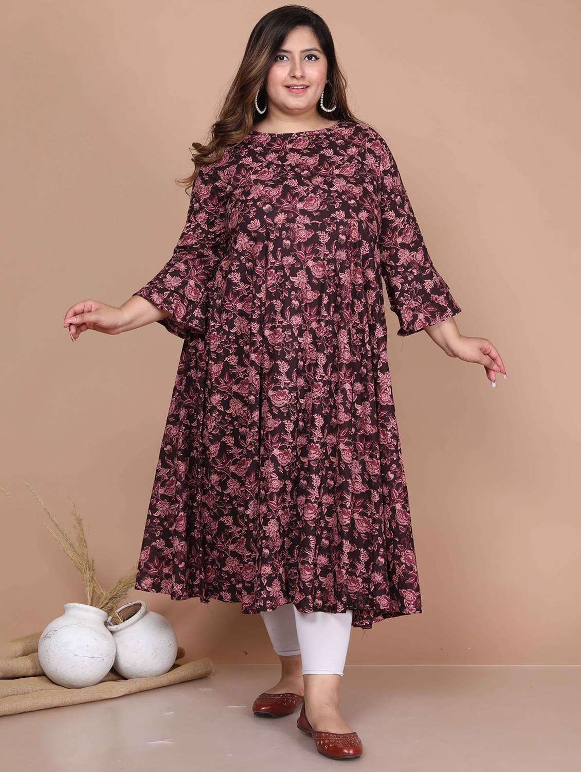 women printed three quarter sleeve anarkali kurta - 22285531 -  Standard Image - 2