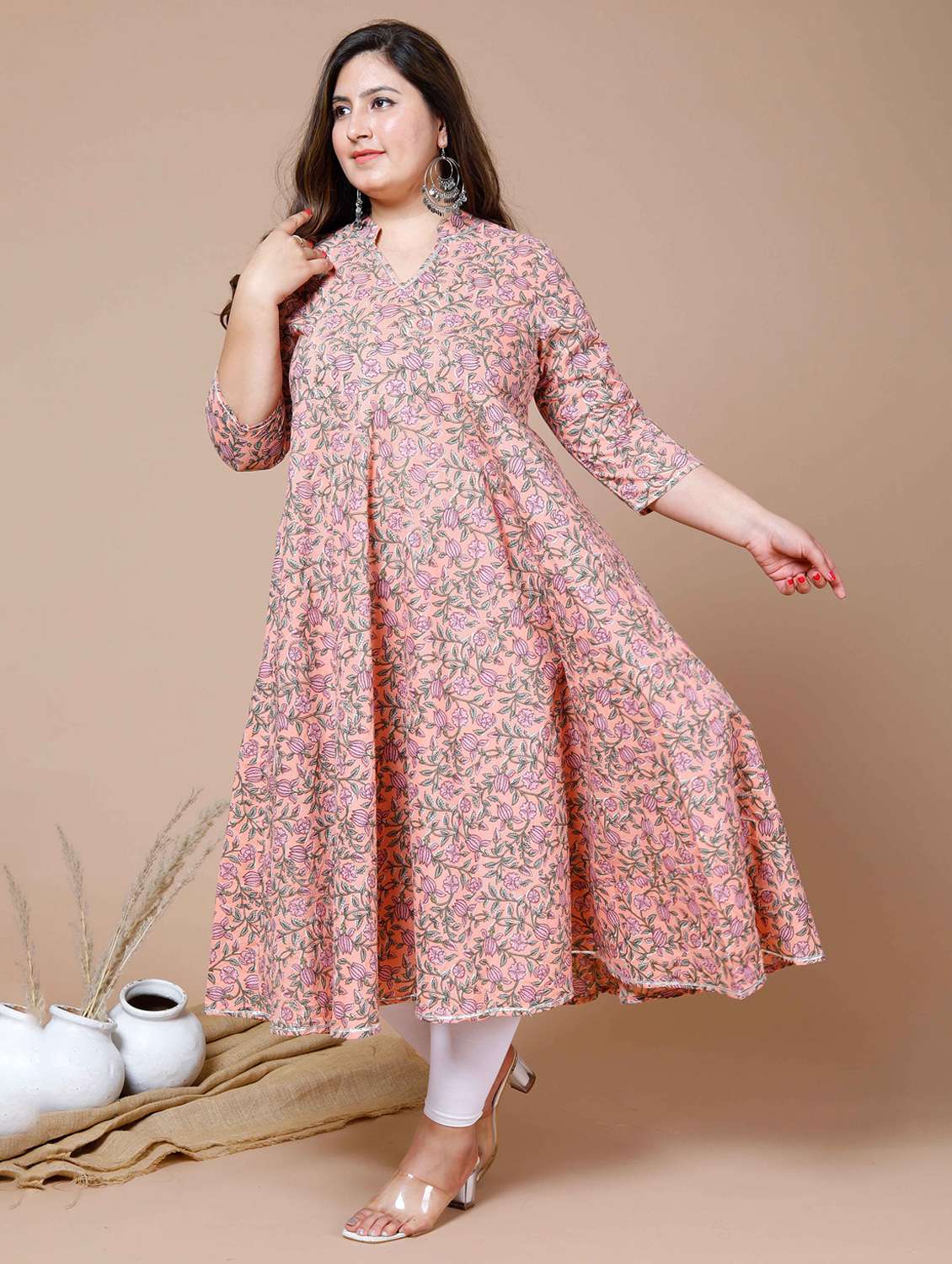 women printed three quarter sleeve anarkali kurta