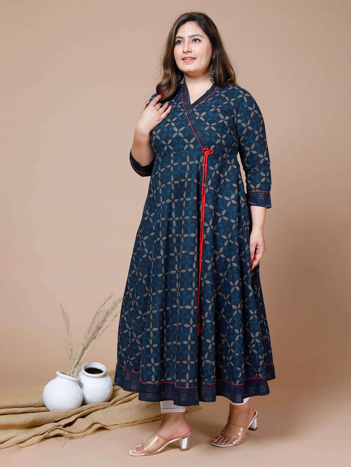 women printed three quarter sleeve kurta