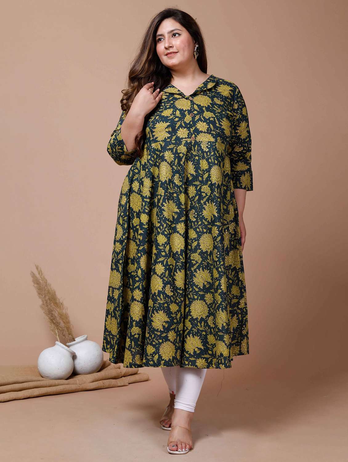 women printed three quarter sleeve anarkali kurta