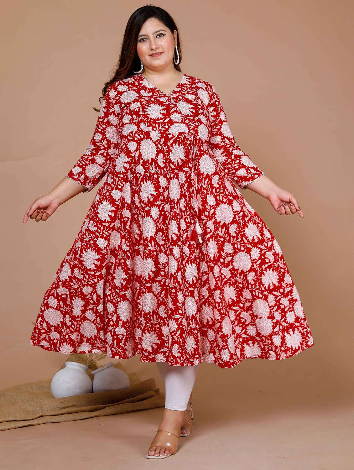 women printed three quarter sleeve anarkali kurta - 22285539 -  Standard Image - 2