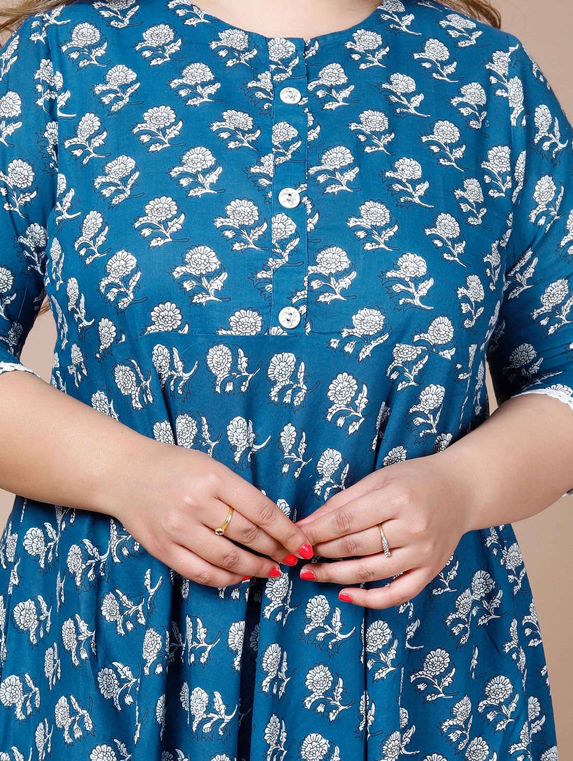 women printed three quarter sleeve anarkali kurta - 22285540 -  Standard Image - 2