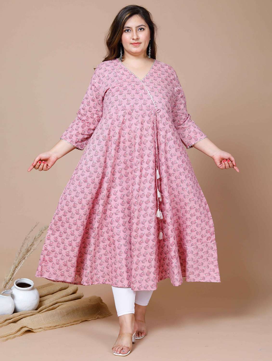 women printed three quarter sleeve anarkali kurta