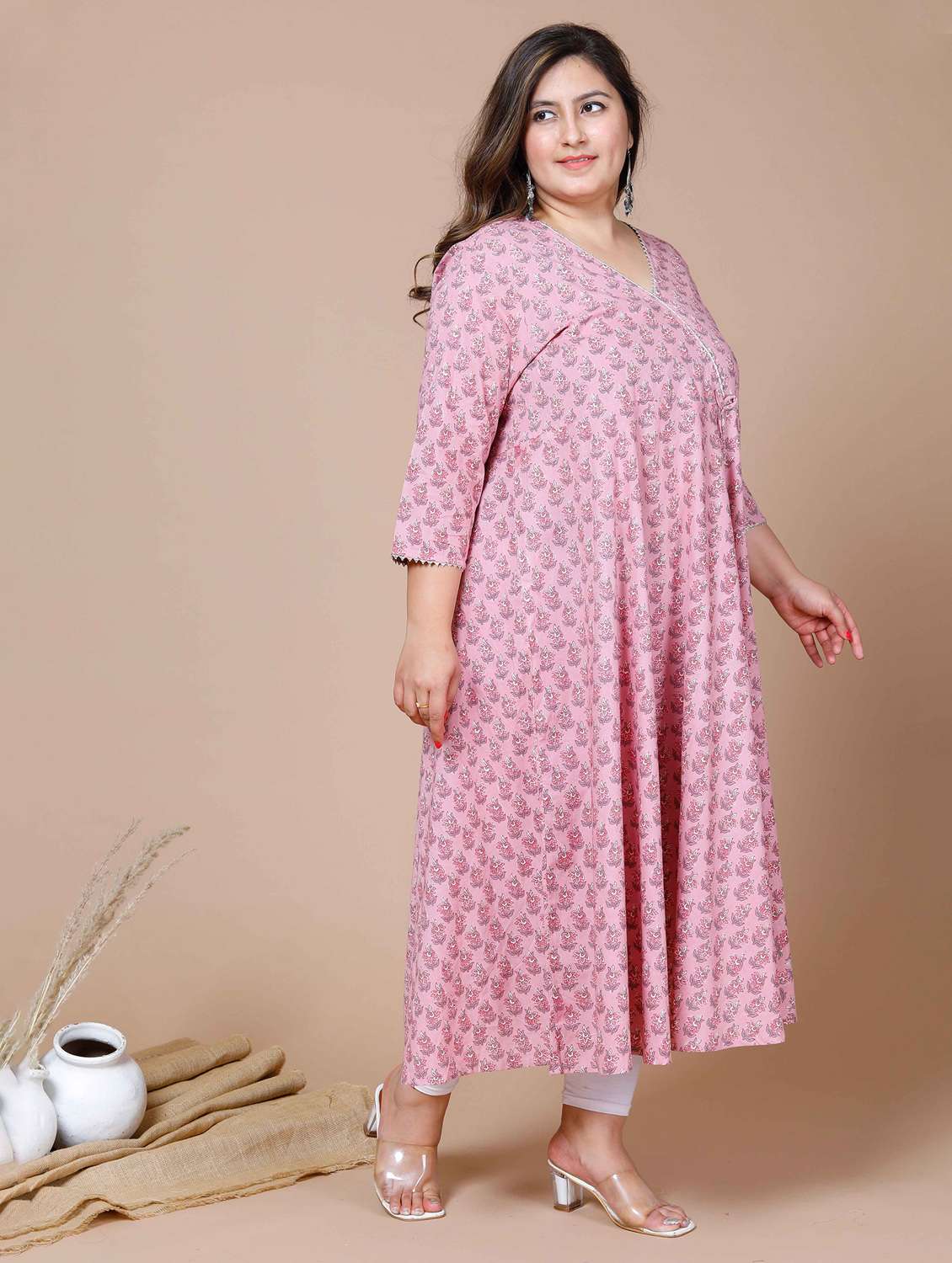 women printed three quarter sleeve anarkali kurta - 22285542 -  Standard Image - 2