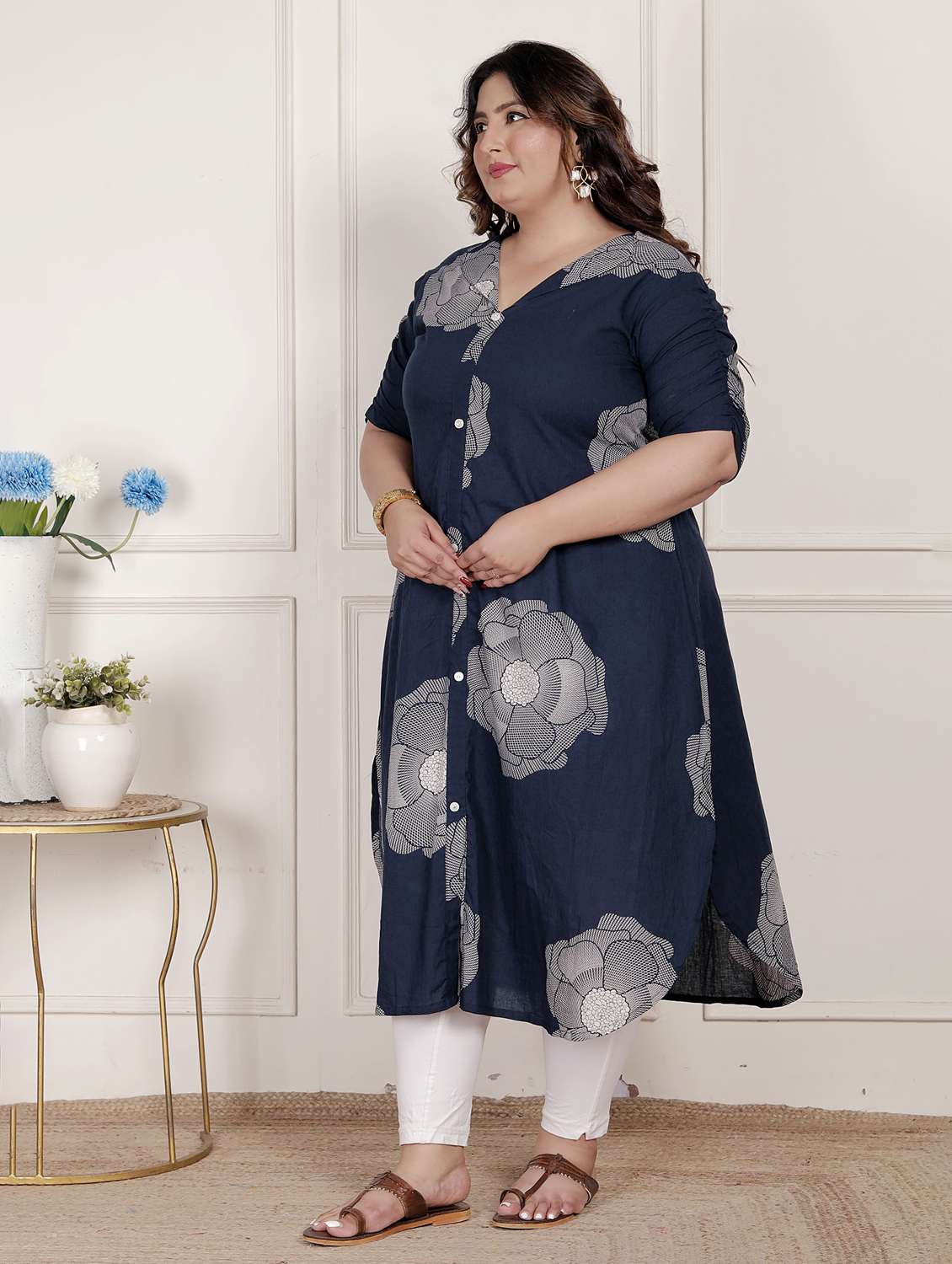 women plus size floral printed short sleeve a-liine kurta - 22285544 -  Standard Image - 2