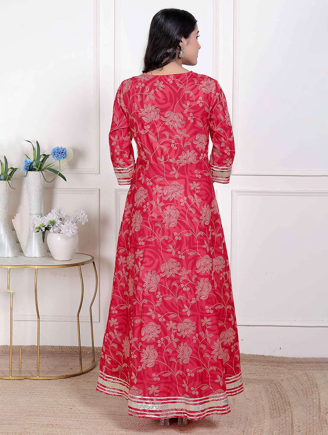 women printed three quarter sleeve anarkali kurta - 22285546 -  Standard Image - 2