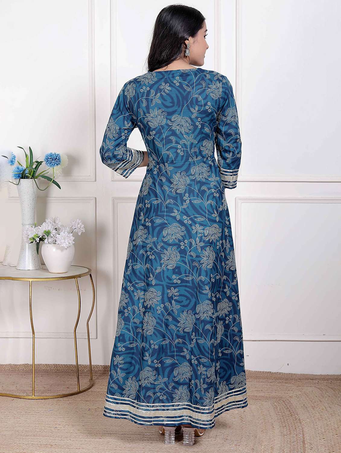 women printed three quarter sleeve anarkali kurta - 22285547 -  Standard Image - 2