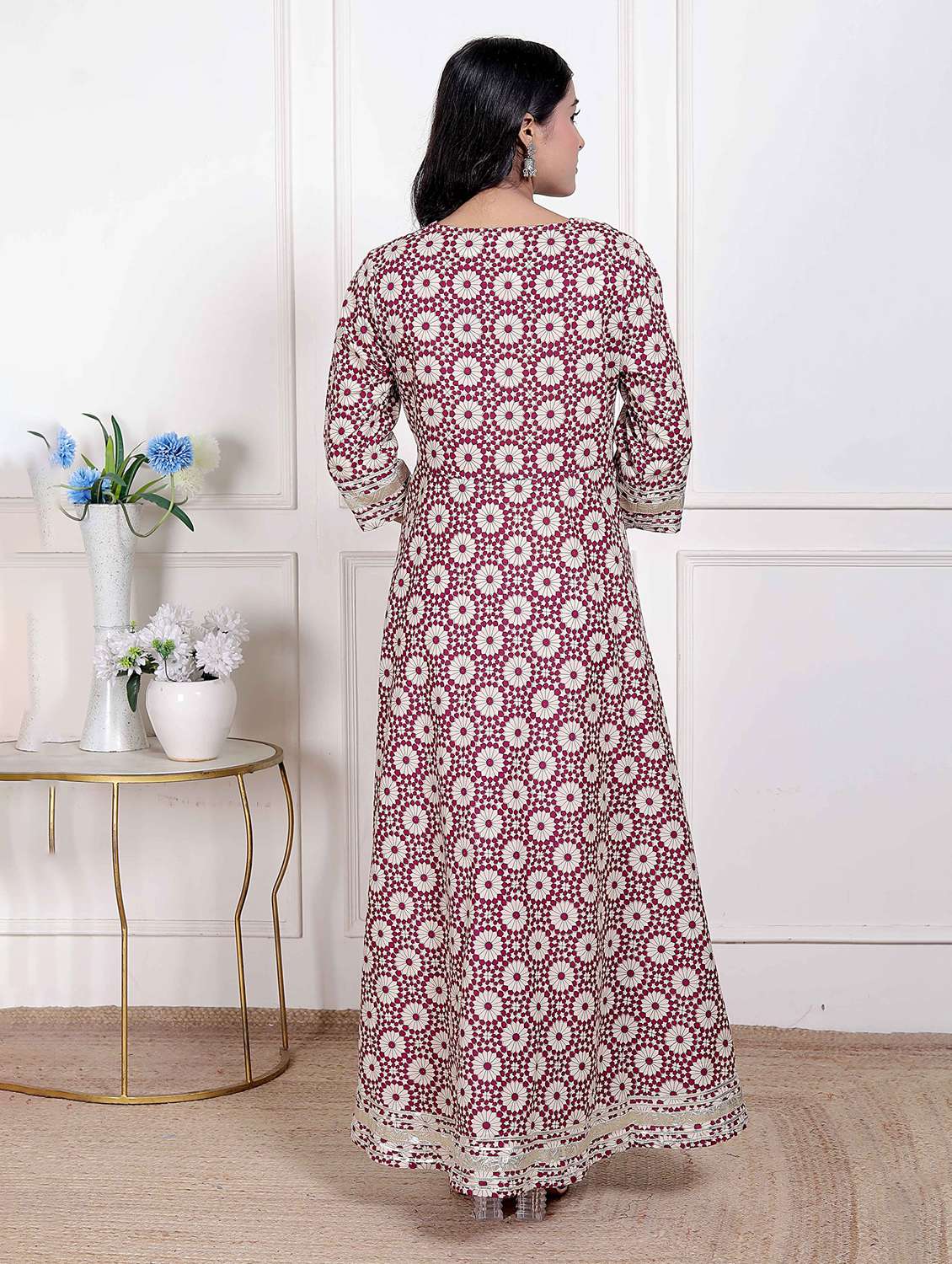 women printed three quarter sleeve anarkali kurta - 22285548 -  Standard Image - 2