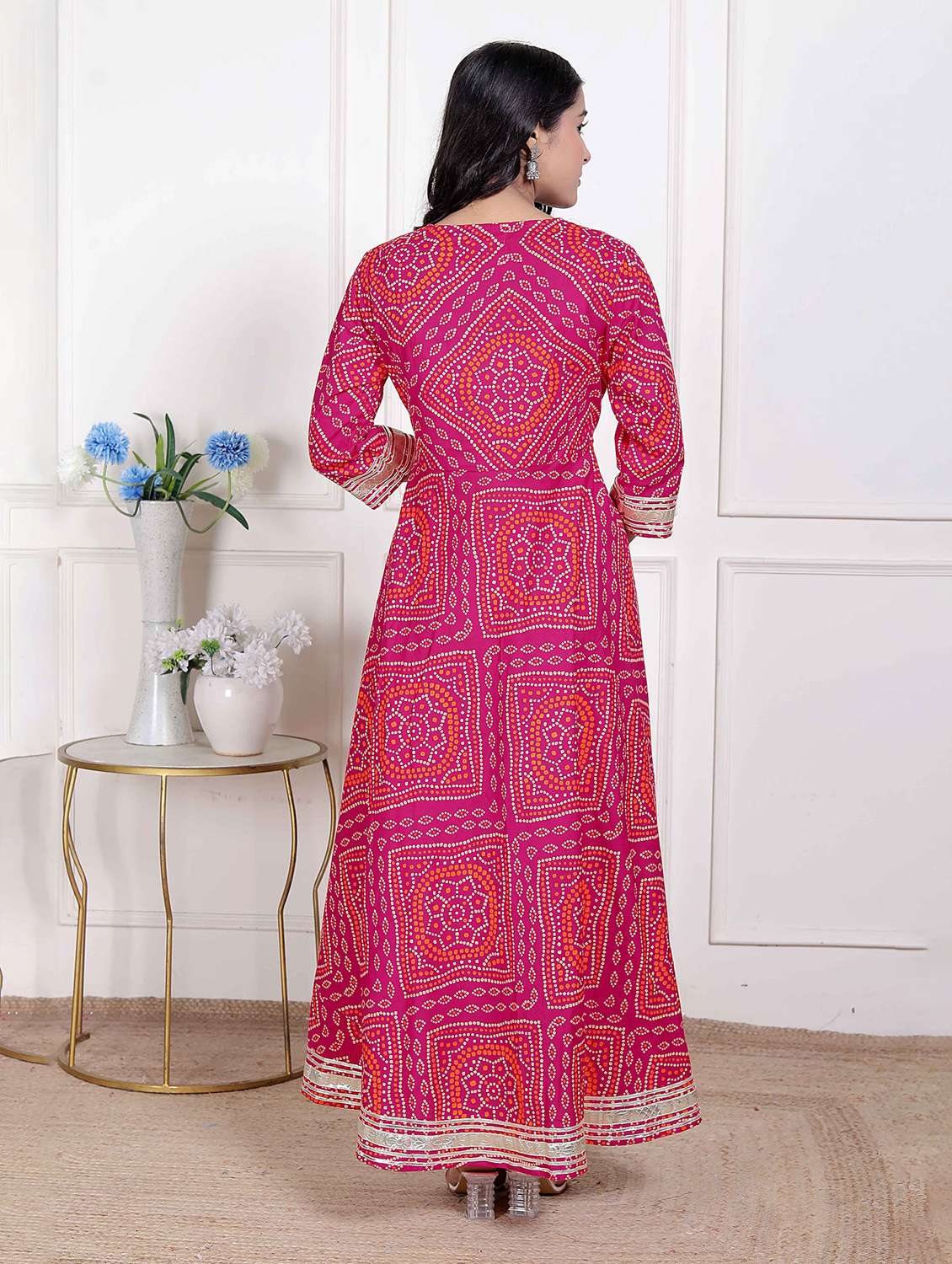 women printed three quarter sleeve anarkali kurta - 22285549 -  Standard Image - 2