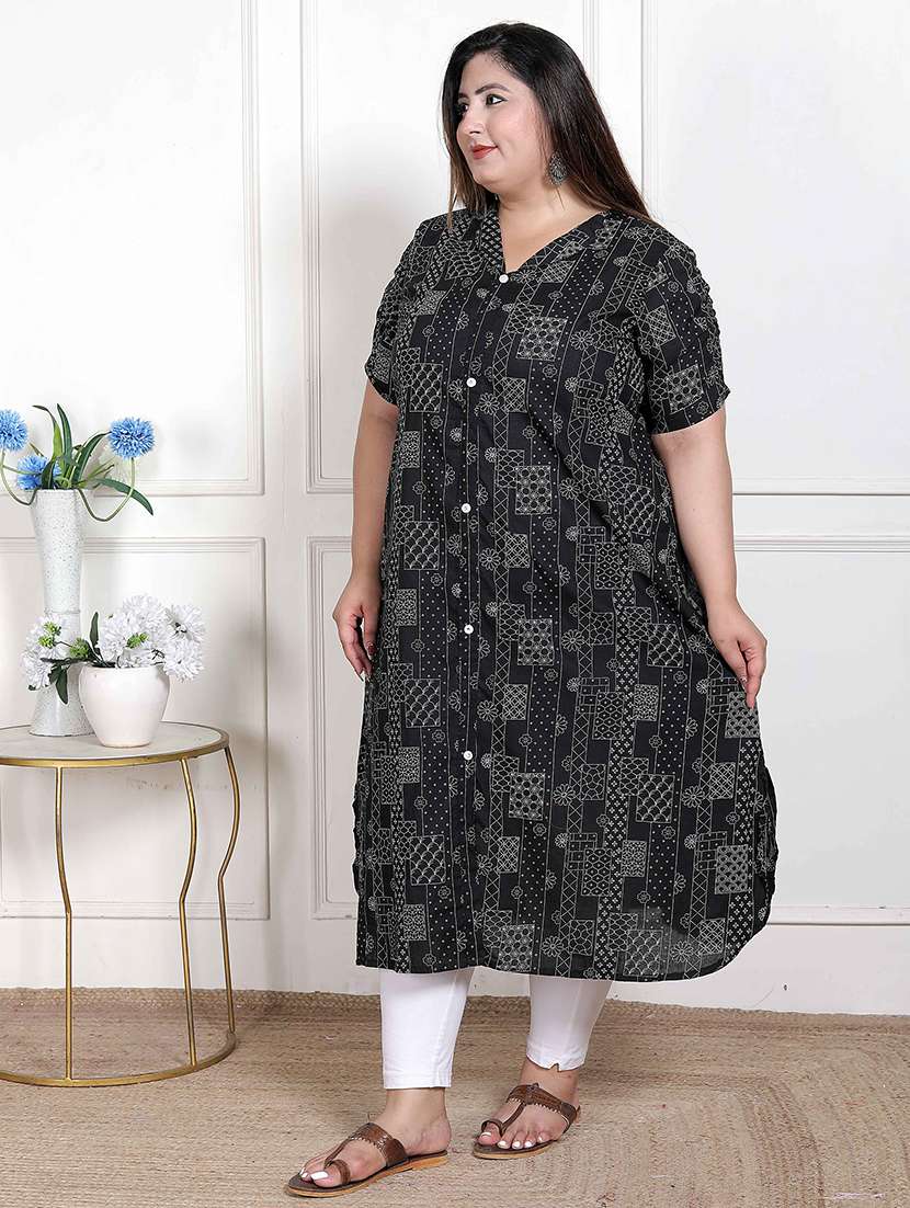 women plus size printed short sleeve a-liine kurta - 22285552 -  Standard Image - 2