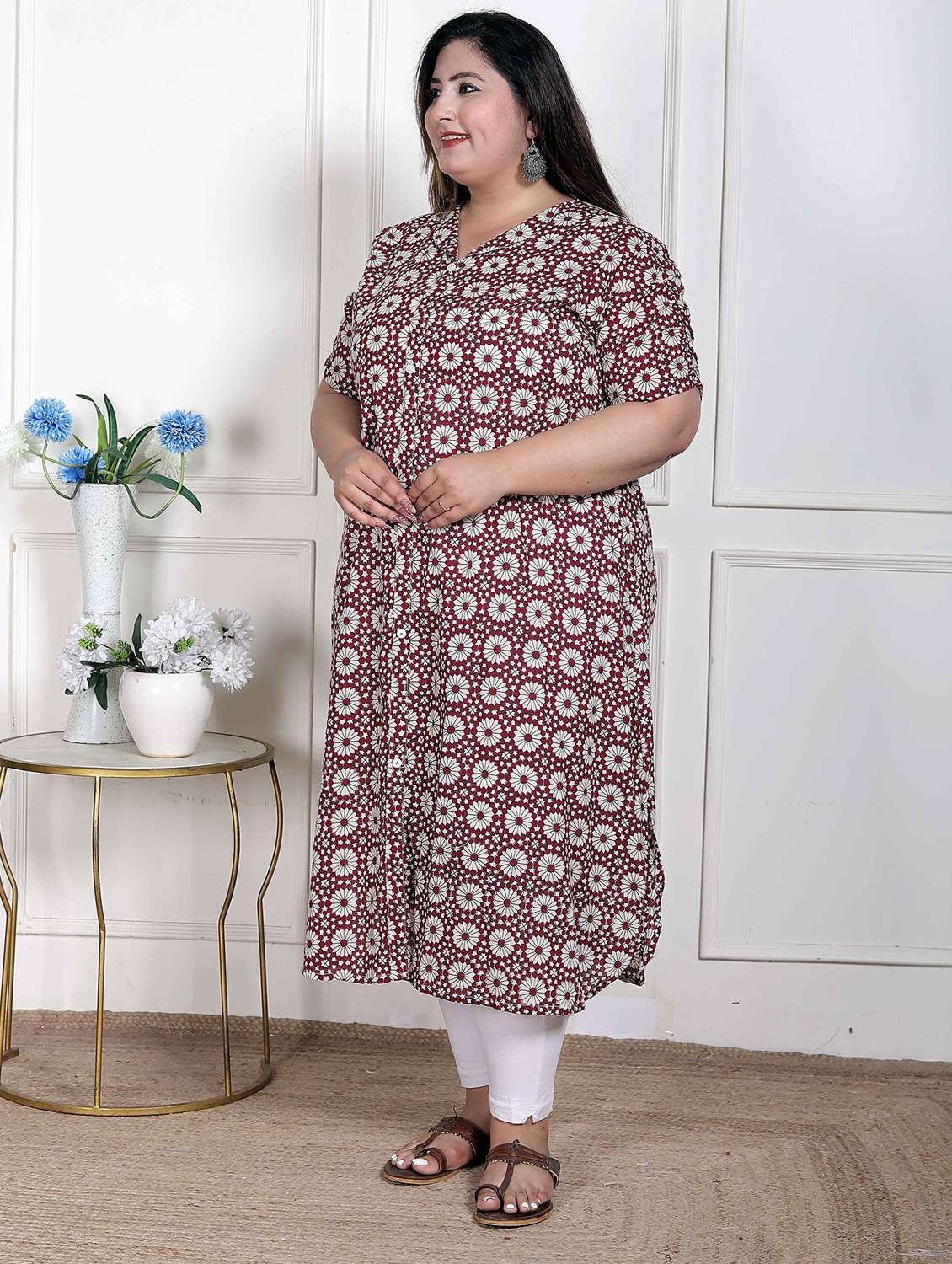 women plus size printed short sleeve a-liine kurta - 22285555 -  Standard Image - 2
