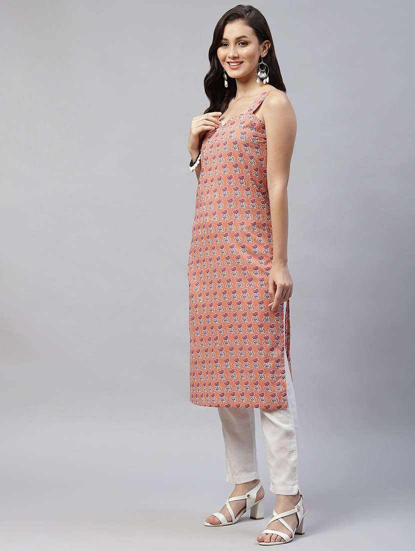 women floral shoulder strap straight kurta - 22285557 -  Standard Image - 2