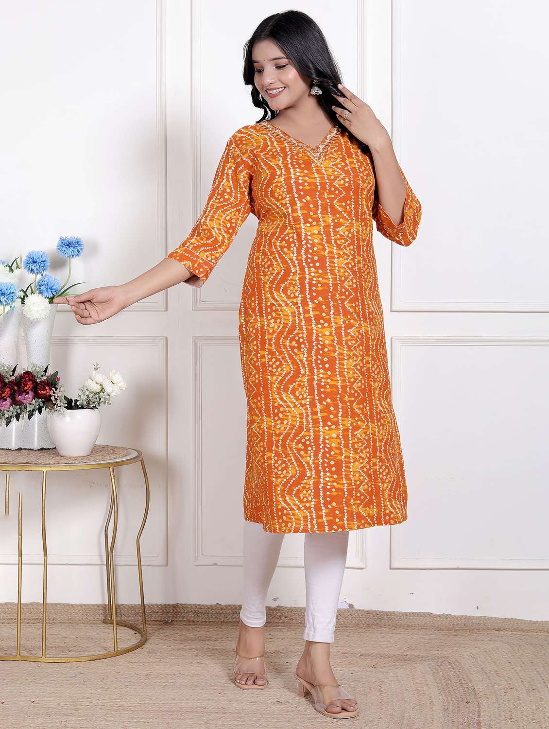 women printed three quarter sleeve straight kurta - 22285562 -  Standard Image - 2