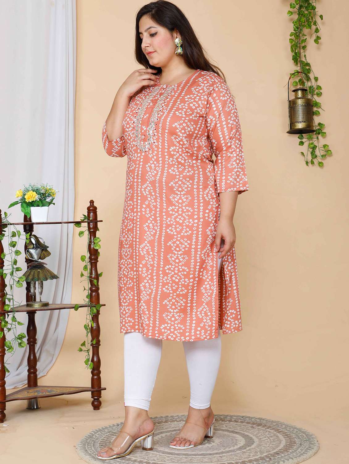 women printed three quarter sleeve straight kurta - 22285564 -  Standard Image - 2