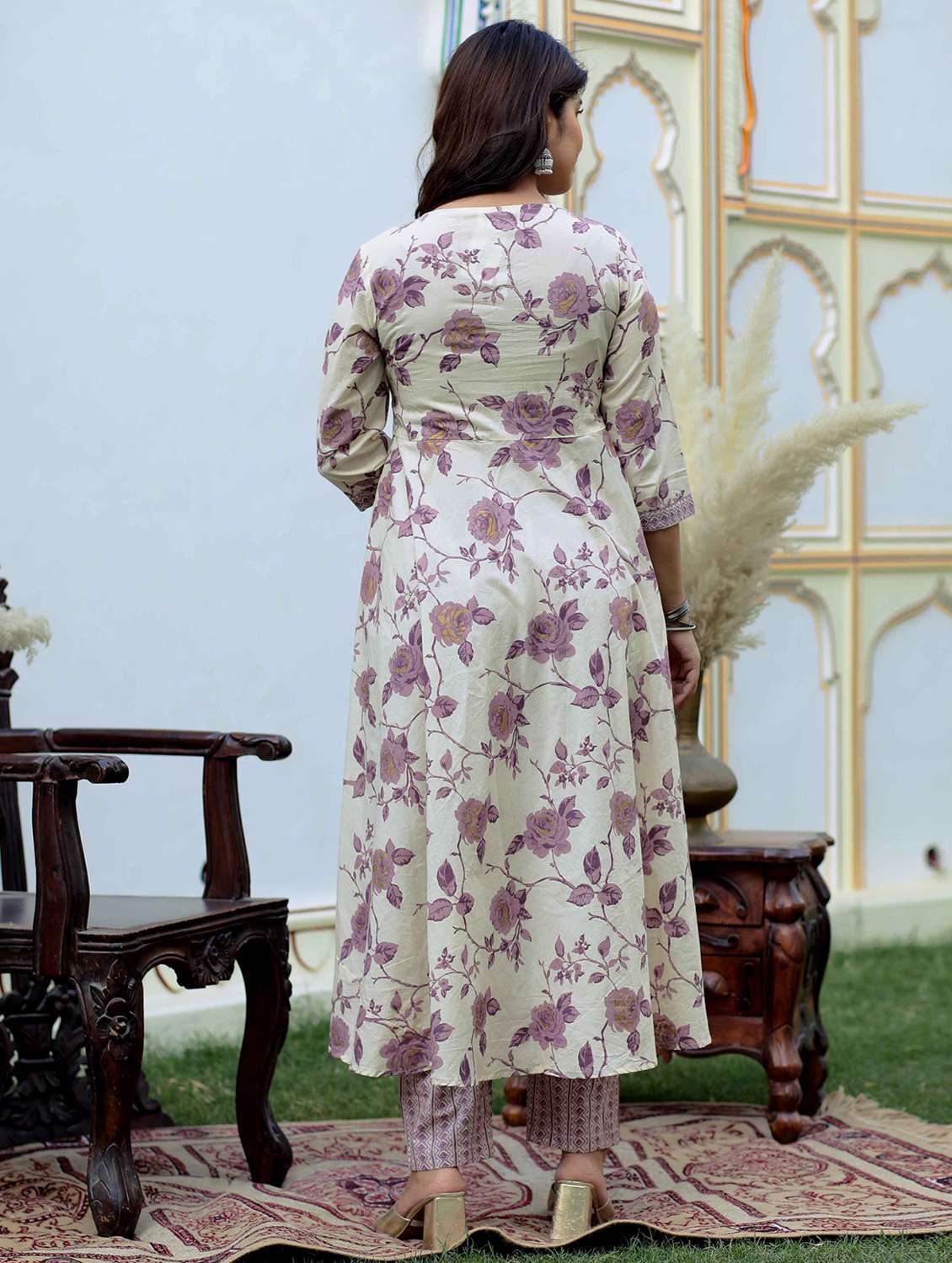 women floral printed three quarter sleeve kurta pant set - 22285565 -  Standard Image - 2