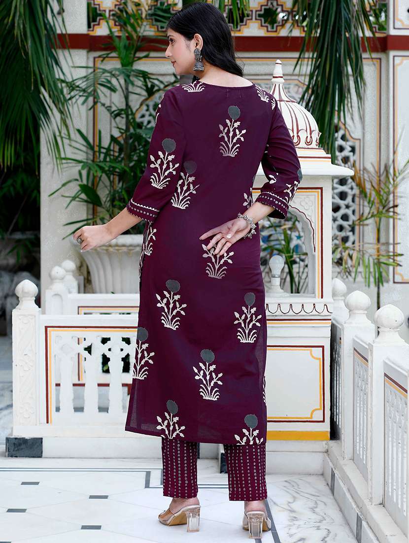 Women Printed Three Quarter Sleeve Kurta Pant Set - 22285605 -  Standard Image - 2