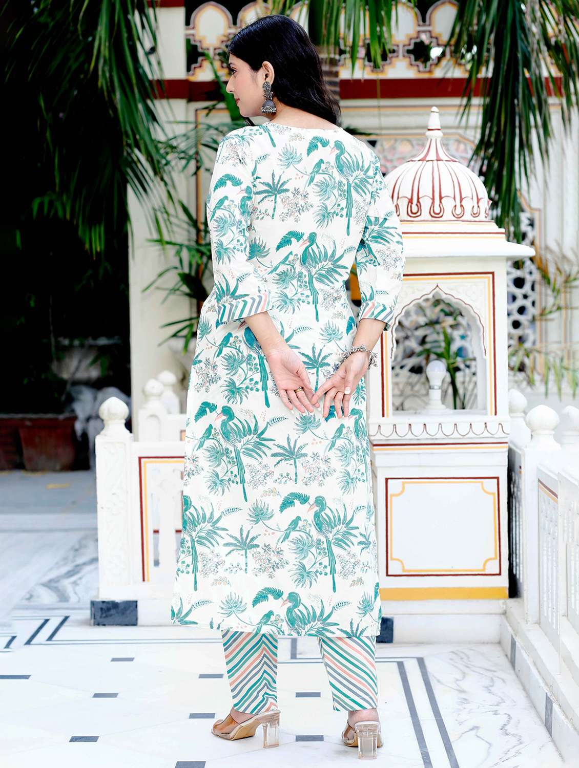 women printed three quarter sleeve kurta pant set - 22285609 -  Standard Image - 2