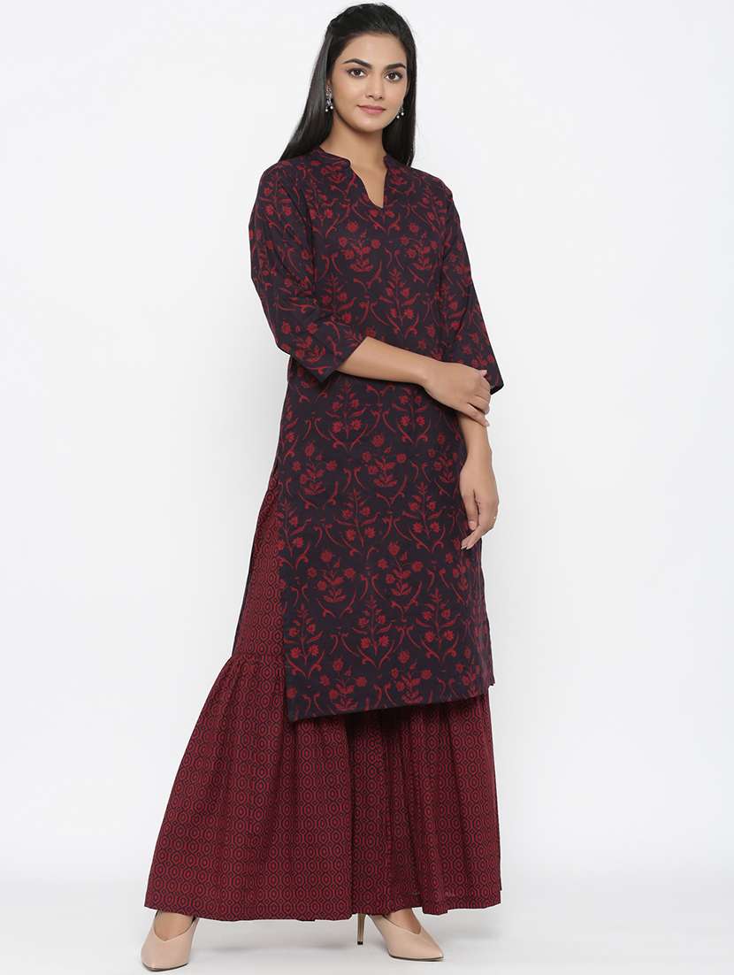 women printed three quarter sleeve kurta sharara set - 22285612 -  Standard Image - 2