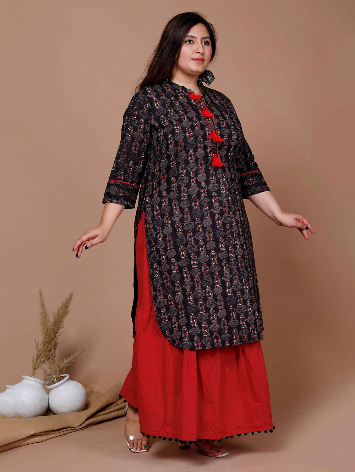 women plus size printed three quarter sleeve kurta skirt set - 22285637 -  Standard Image - 2