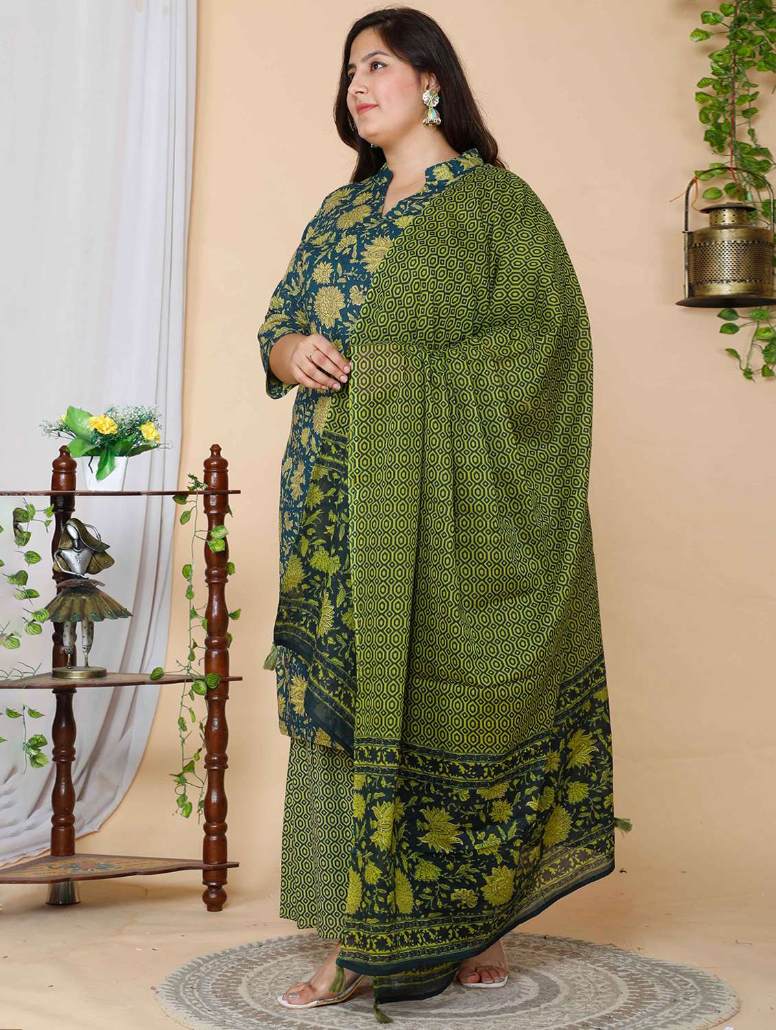 women plus size floral three quarter sleeve kurta sharara with dupatta set - 22285639 -  Standard Image - 2