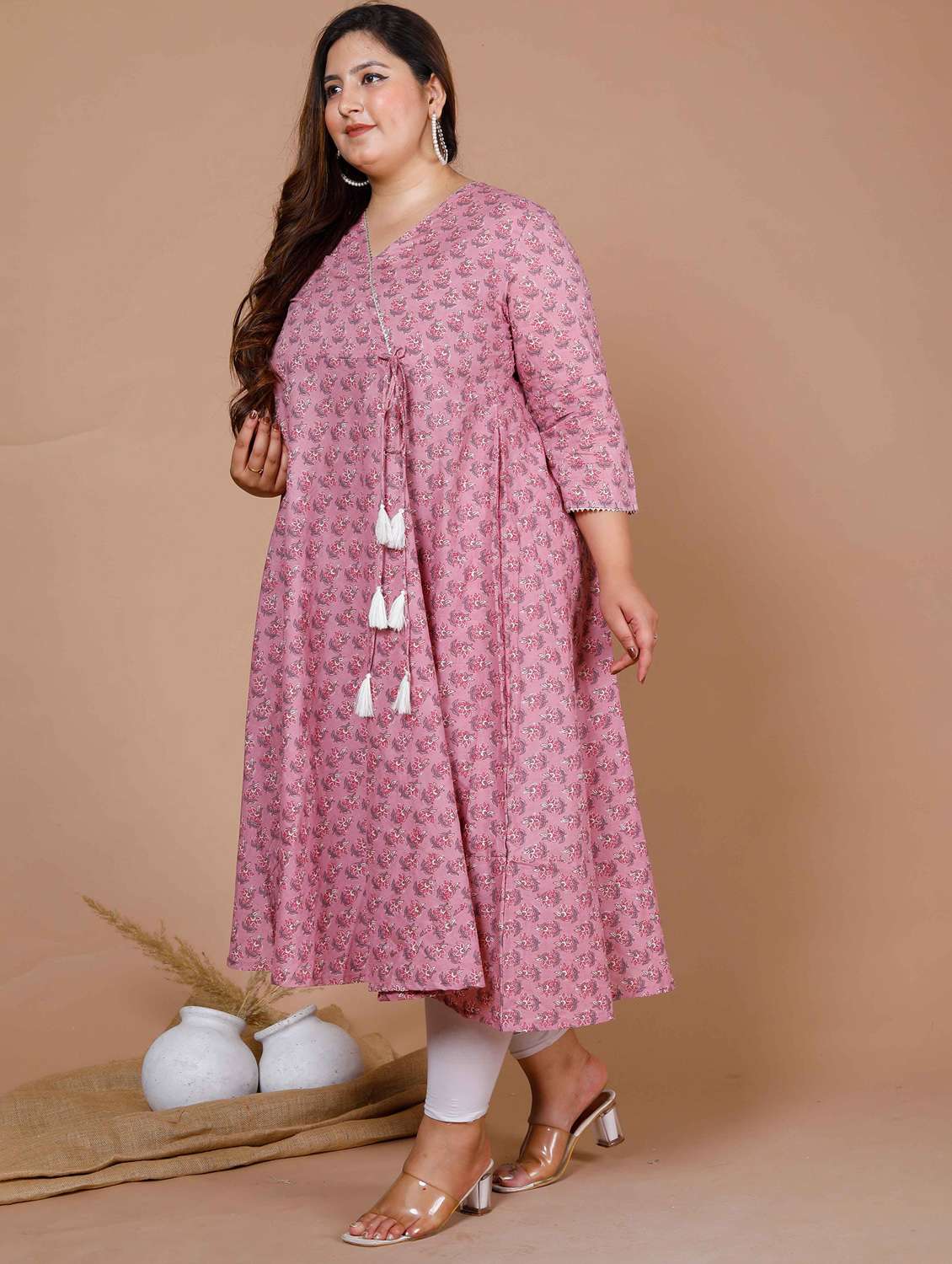women plus size floral three quarter sleeve kurta with dupatta set - 22285663 -  Standard Image - 2