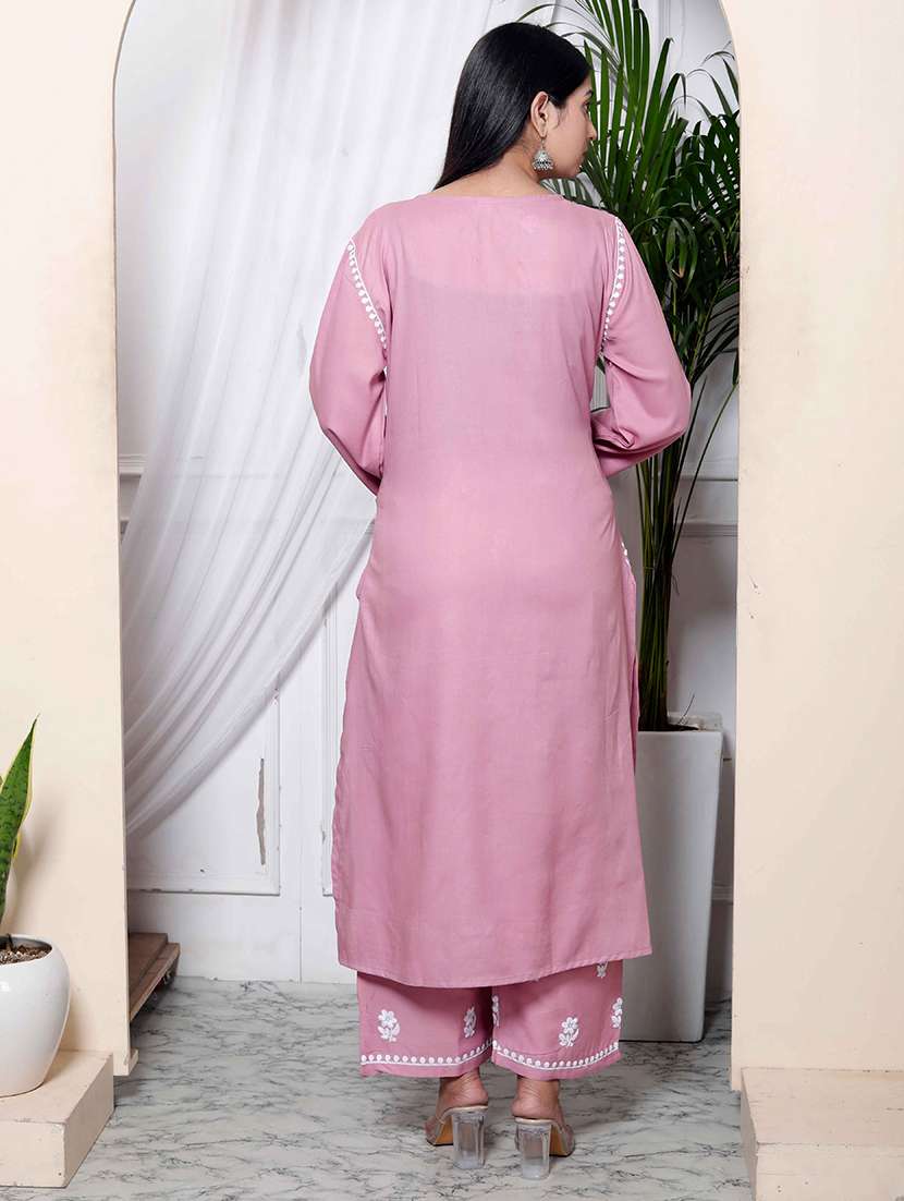 women solid with work long sleeve kurta pant set - 22285692 -  Standard Image - 2