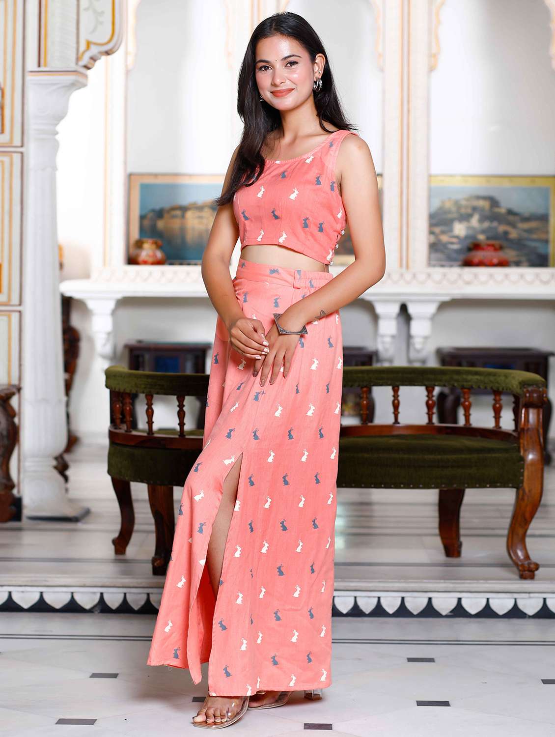 women printed top and skirt co-ord set - 22285705 -  Standard Image - 2