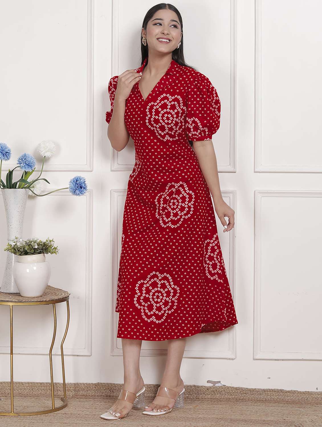 women printed puff sleeve a-line dress - 22285721 -  Standard Image - 2