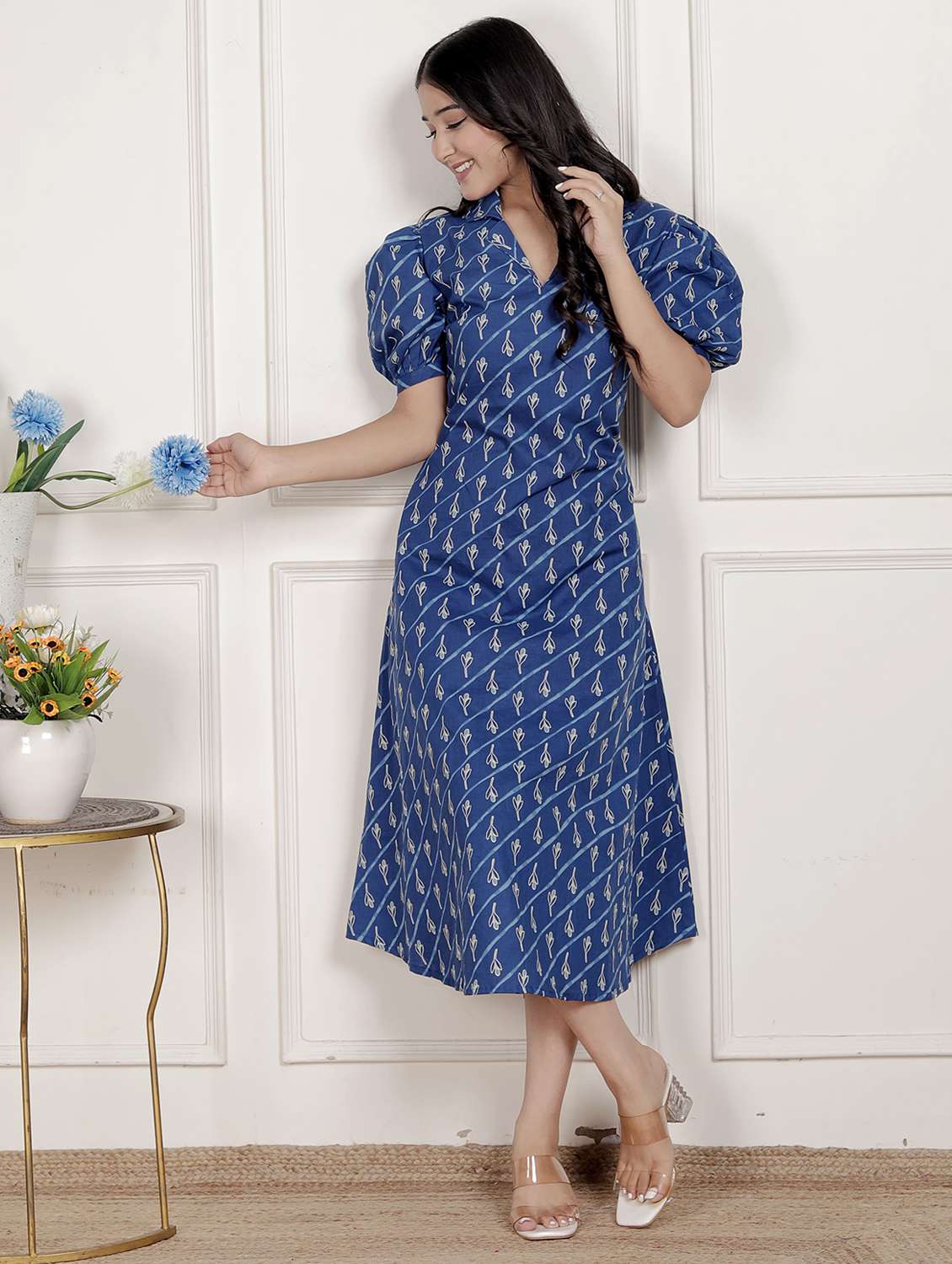 women printed puff sleeve a-line dress - 22285728 -  Standard Image - 2
