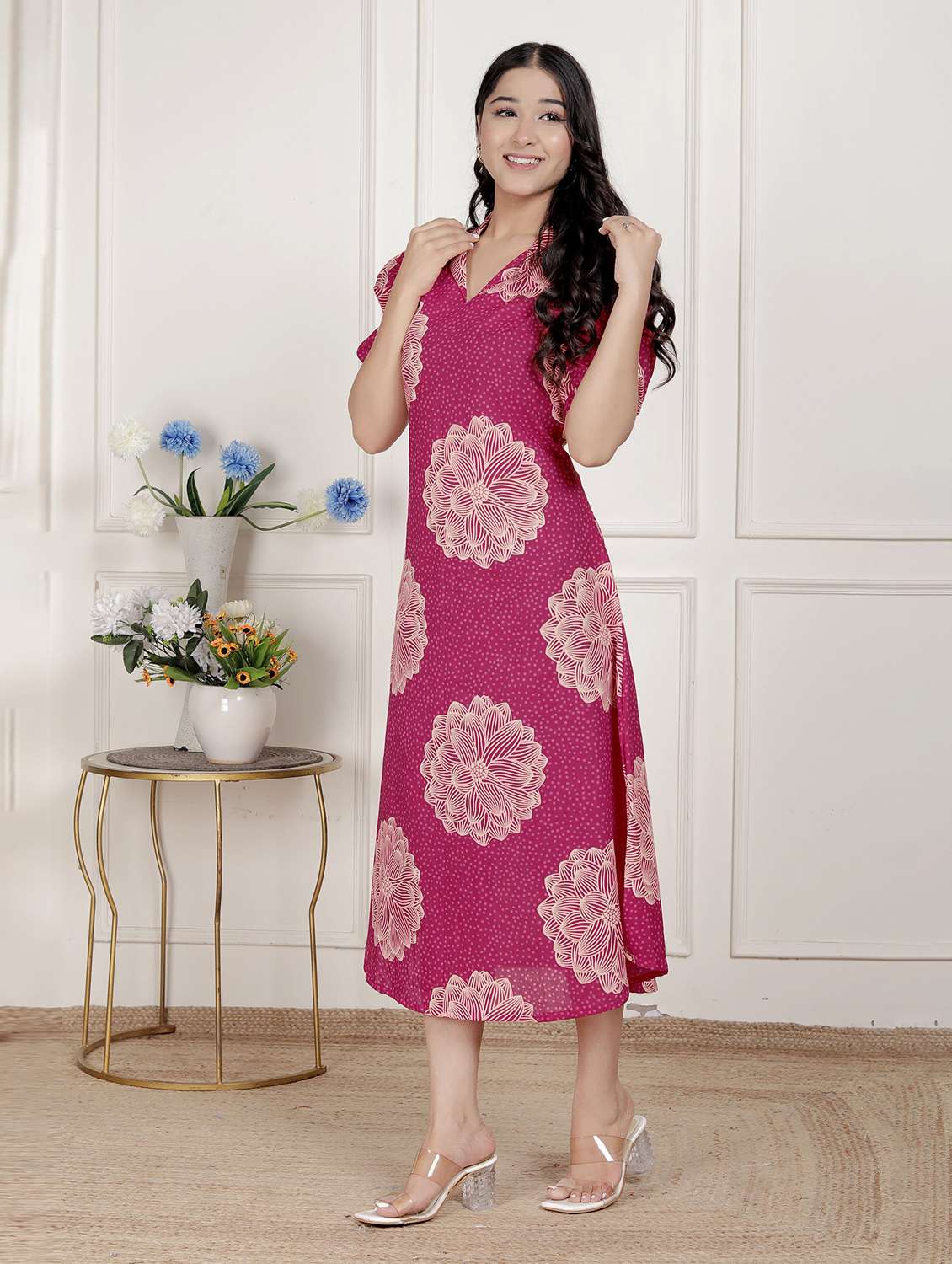 women printed puff sleeve a-line dress - 22285738 -  Standard Image - 2