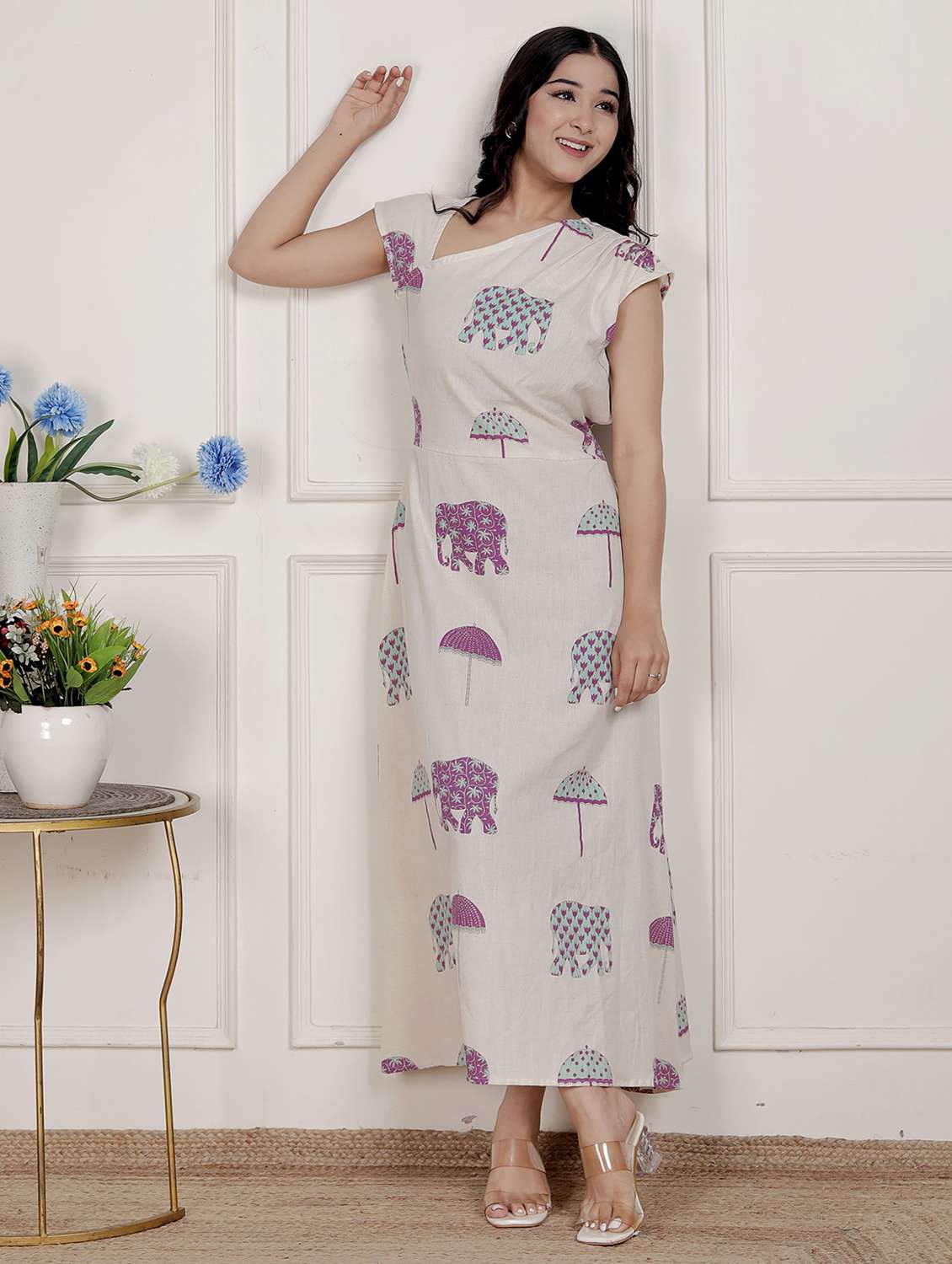 women printed cap sleeve a-line dress - 22285741 -  Standard Image - 2
