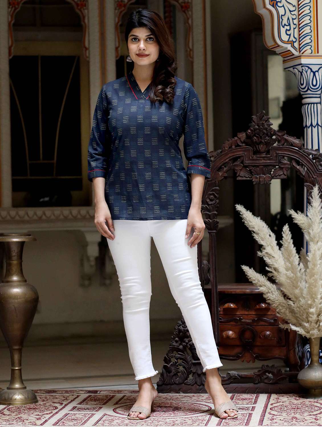 women printed three quarter sleeve straight kurti - 22285743 -  Standard Image - 2
