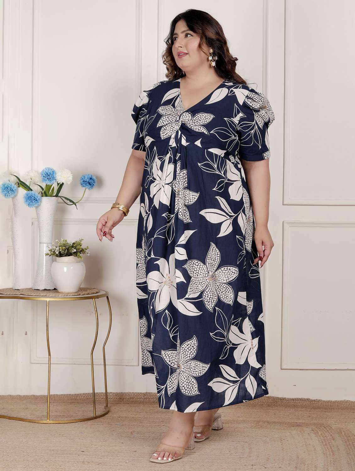 women printed puff sleeve a-line dress - 22285744 -  Standard Image - 2