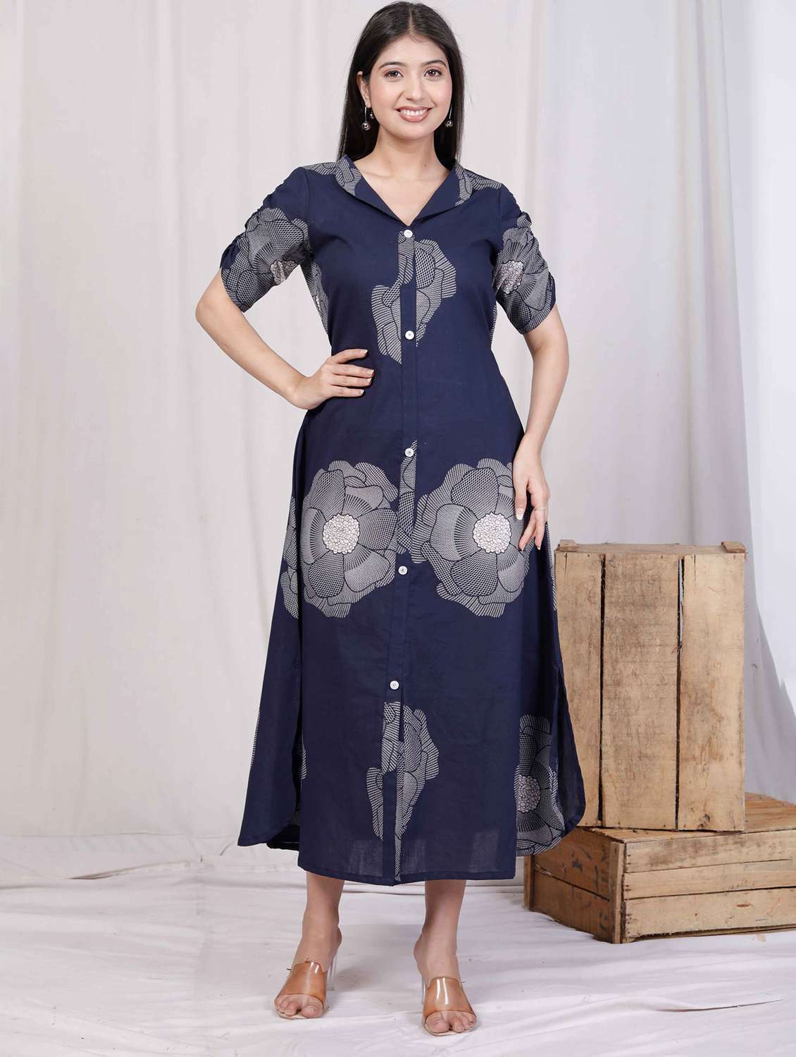 women printed puff sleeve a-line dress - 22285760 -  Standard Image - 2