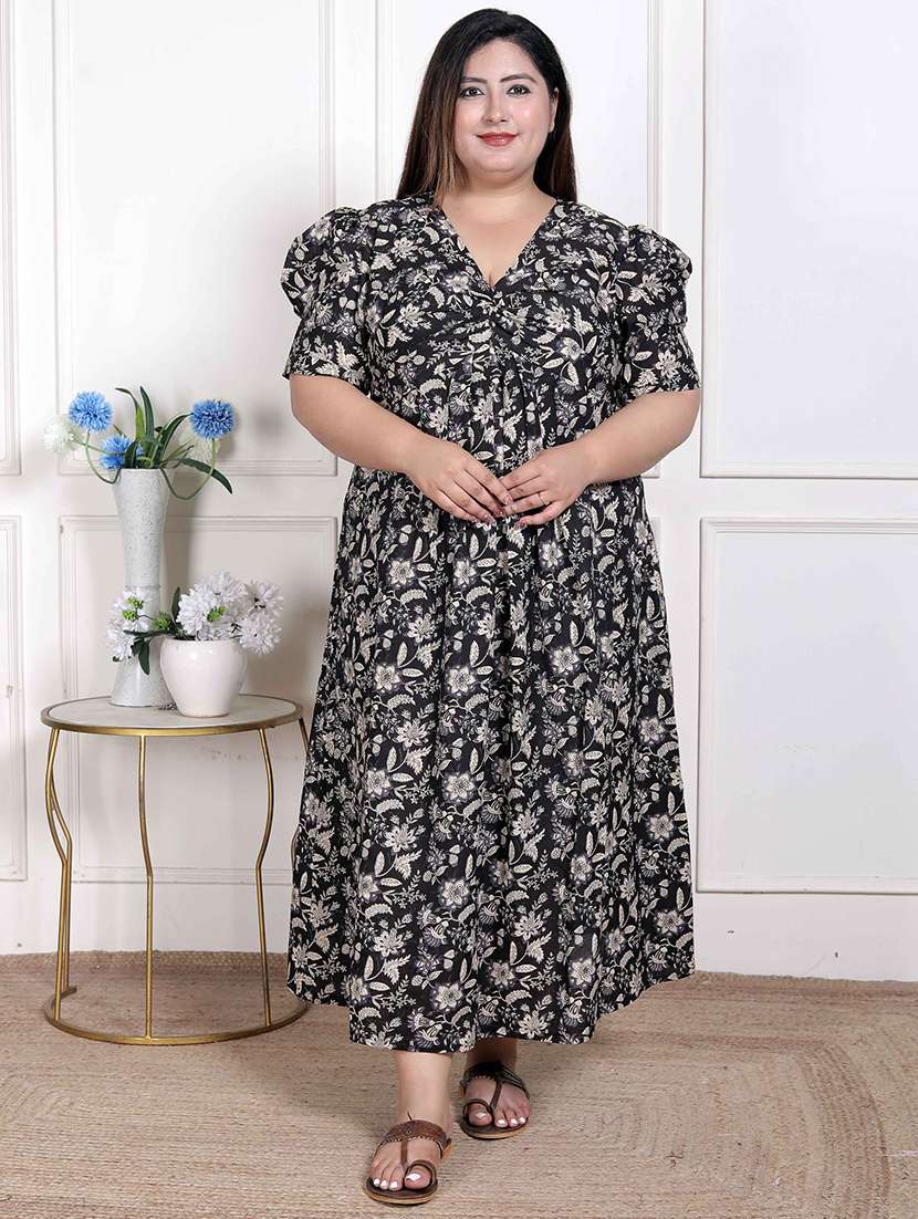women printed puff sleeve a-line dress - 22285769 -  Standard Image - 2