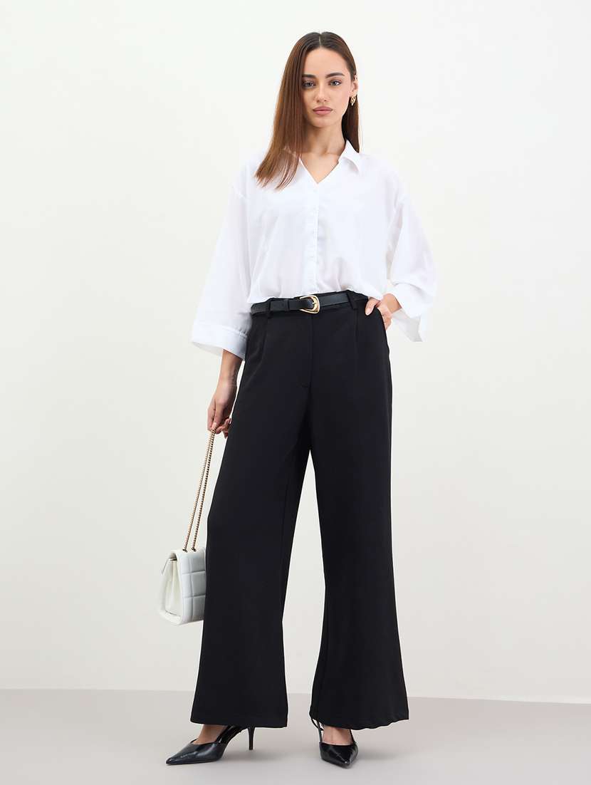 women solid high rise wide leg trouser - 22285775 -  Standard Image - 2