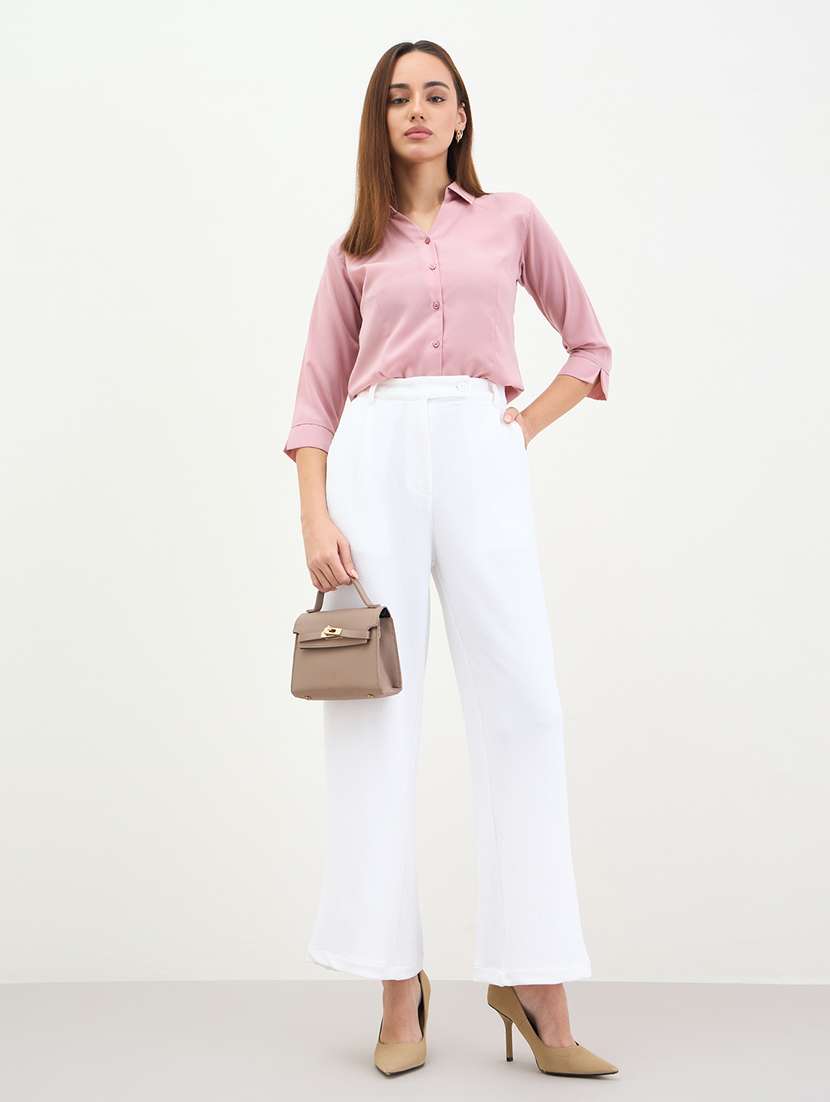 women solid high rise wide leg trouser - 22285776 -  Standard Image - 2