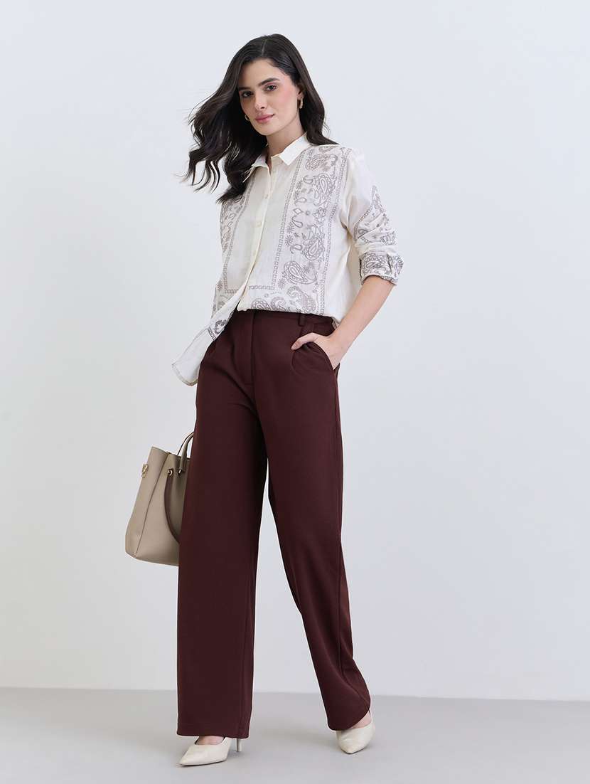 women solid high rise straight trouser - 22285777 -  Standard Image - 2