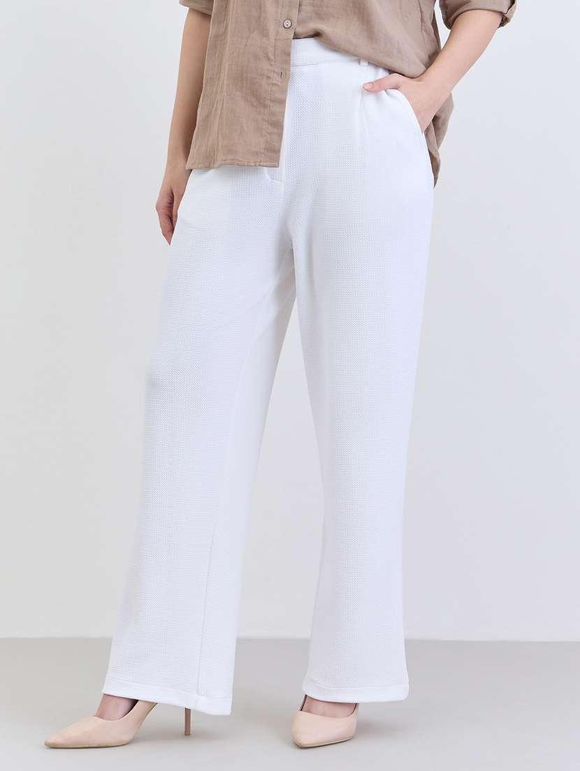 women solid high rise straight trouser