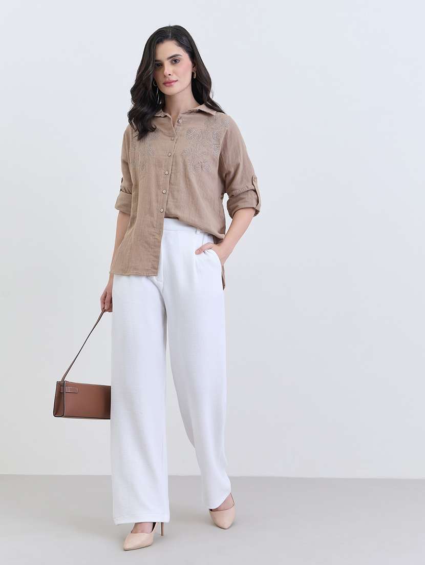 women solid high rise straight trouser - 22285778 -  Standard Image - 2